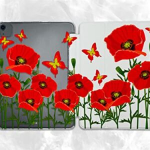 Cute Poppy Red Kawaii Flower case Compatible with iPad Mini Air Pro 7.9 8.3 9.7 10.2 10.9 11 12.9 inch Pattern Cover New 2022 2021 Trifold Stand 3 4 5 6 7 8 9 Generation 524 (11" Pro 1/2/3 gen)