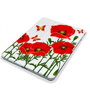 Cute Poppy Red Kawaii Flower case Compatible with iPad Mini Air Pro 7.9 8.3 9.7 10.2 10.9 11 12.9 inch Pattern Cover New 2022 2021 Trifold Stand 3 4 5 6 7 8 9 Generation 524 (12.9 Pro 3/4/5 gen)