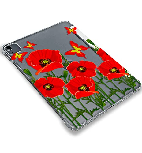 Cute Poppy Red Kawaii Flower case Compatible with iPad Mini Air Pro 7.9 8.3 9.7 10.2 10.9 11 12.9 inch Pattern Cover New 2022 2021 Trifold Stand 3 4 5 6 7 8 9 Generation 524 (12.9 Pro 3/4/5 gen)
