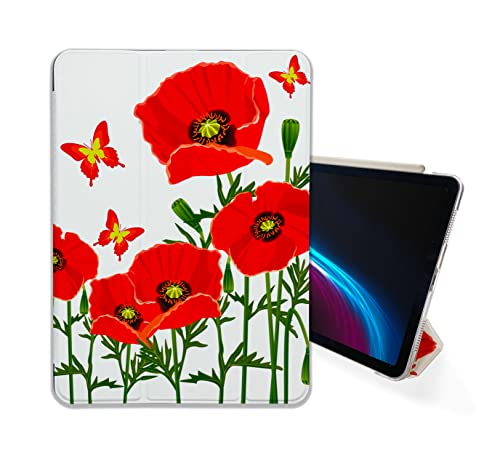 Cute Poppy Red Kawaii Flower case Compatible with iPad Mini Air Pro 7.9 8.3 9.7 10.2 10.9 11 12.9 inch Pattern Cover New 2022 2021 Trifold Stand 3 4 5 6 7 8 9 Generation 524 (12.9 Pro 3/4/5 gen)