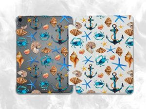 cute ocean sea shell case compatible with ipad mini air pro 7.9 8.3 9.7 10.2 10.9 11 12.9 inch pattern cover new 2022 2021 trifold stand 3 4 5 6 7 8 9 generation 532 (9.7" 5/6 gen)