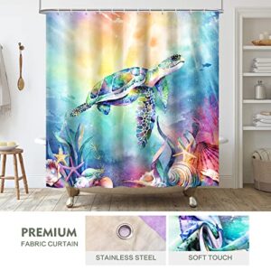 Blue Shower Curtain, Teal Sea Turtle Shower Curtains for Bathroom, Waterproof Quick-Dry Polyester Fabric Shower Curtain, Beach Nautical Shower Curtain Ocean Bathroom Decor with 12 Hooks, 72''x 72''