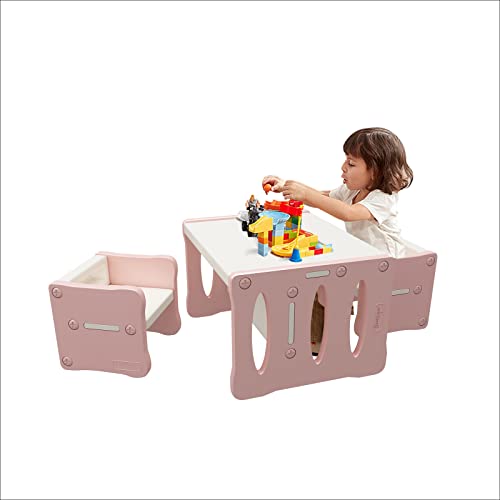 BanaSuper Kid's Table and 2 Chairs Set Plastic Activity Table for Toddlers Children Desk Ideal for Arts & Crafts Snack Time Homeschooling Homework Gift for Boy & Girl(Pink with 2 Chairs Set)