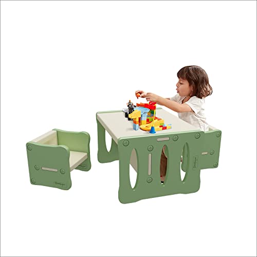 BanaSuper Kid's Table and 2 Chairs Set Plastic Activity Table for Toddlers Children Desk Ideal for Arts & Crafts Snack Time Homeschooling Homework Gift for Boy & Girl(Green with 2 Chairs Set)