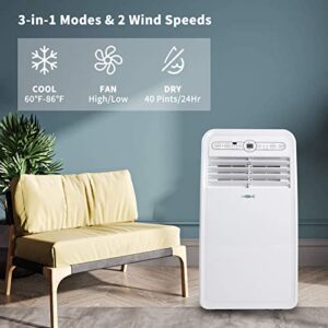 Uhome Portable Air Conditioner, 8000 BTU Compact AC Unit with Cooling, Dehumidifier, Fan, Remote Control and Window Mount Kit Included, White