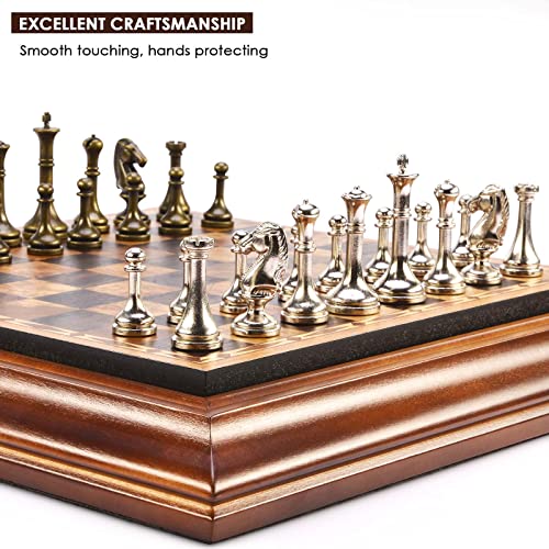 AMEROUS 14 inches Wooden Chess Set with Metal Chess Pieces / 2.5'' King/Storage for Chessmen/Gift Package/Instructions/Classic Board Game