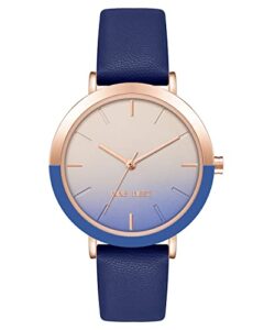 nine west women's strap watch, blue/rose gold (nw/2346rgbl)