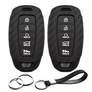 infipar 2pcs compatible with hyundai palisade elantra smart 5 buttons silicone fob key case cover protector keyless entry carbon fiber looks remote holder