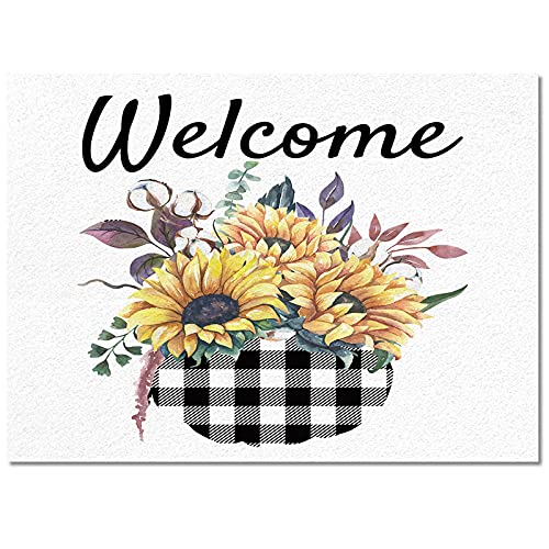 Indoor Area Rugs Thanksgiving Sunflower Pumpkin Leaf Non-Slip Floor Mats Plaid Black White Rectangular Carpet Soft Washable Rugs for Living Room/Bedroom/Hallway Home Decor - 5x8 Feet