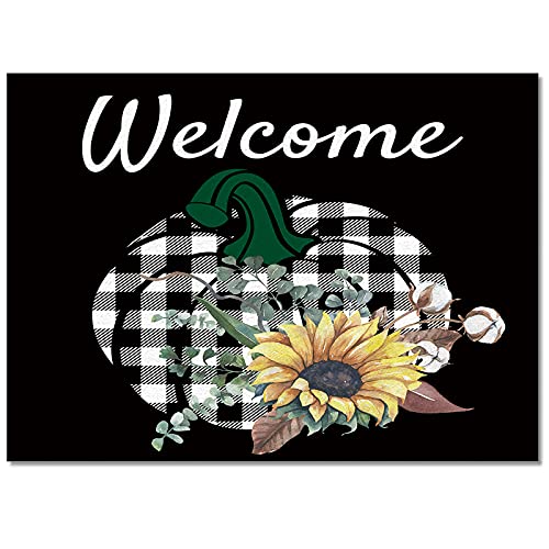 Indoor Area Rugs Thanksgiving Pumpkin Sunflower Non-Slip Floor Mats Plaid Black Rectangular Carpet Soft Washable Rugs for Living Room/Bedroom/Hallway Home Decor - 2x3 Feet