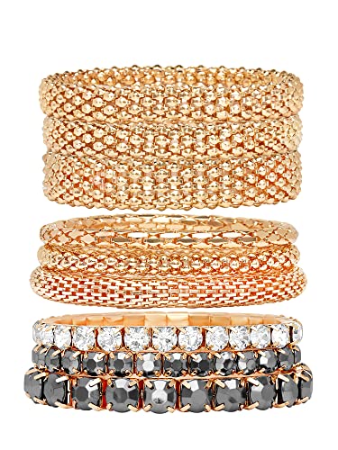 Badgley Mischka Women's Bracelet - Stackable Stretch Layered Crystal Snake Panther Link Mesh Bangle Tennis Bracelet, Yellow