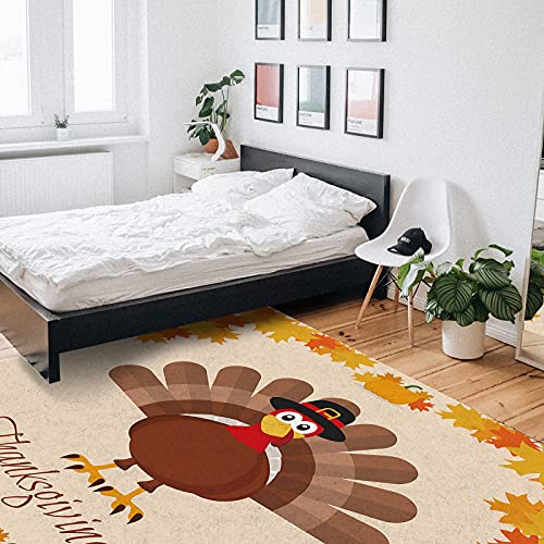 Indoor Area Rugs Thanksgiving Turkey Fall Leaf Pumpkin Non-Slip Floor Mats Yellow Orange Rectangular Carpet Soft Washable Rugs for Living Room/Bedroom/Hallway Home Decor - 5x8 Feet