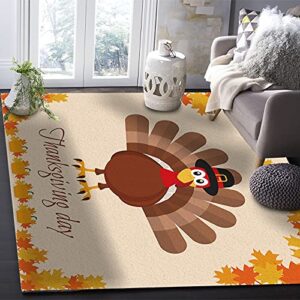 Indoor Area Rugs Thanksgiving Turkey Fall Leaf Pumpkin Non-Slip Floor Mats Yellow Orange Rectangular Carpet Soft Washable Rugs for Living Room/Bedroom/Hallway Home Decor - 5x8 Feet