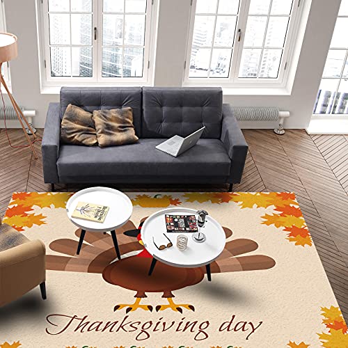 Indoor Area Rugs Thanksgiving Turkey Fall Leaf Pumpkin Non-Slip Floor Mats Yellow Orange Rectangular Carpet Soft Washable Rugs for Living Room/Bedroom/Hallway Home Decor - 5x8 Feet