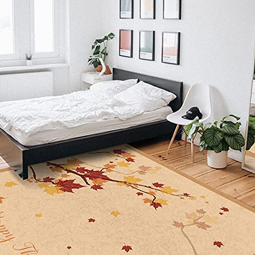 Indoor Area Rugs Thanksgiving Autumn Branches Non-Slip Floor Mats Red Yellow Maple Leaf Rectangular Carpet Soft Washable Rugs for Living Room/Bedroom/Hallway Home Decor - 4x6 Feet