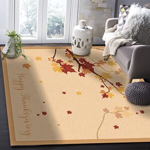 Indoor Area Rugs Thanksgiving Autumn Branches Non-Slip Floor Mats Red Yellow Maple Leaf Rectangular Carpet Soft Washable Rugs for Living Room/Bedroom/Hallway Home Decor - 4x6 Feet