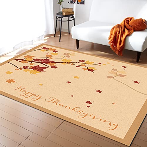 Indoor Area Rugs Thanksgiving Autumn Branches Non-Slip Floor Mats Red Yellow Maple Leaf Rectangular Carpet Soft Washable Rugs for Living Room/Bedroom/Hallway Home Decor - 4x6 Feet