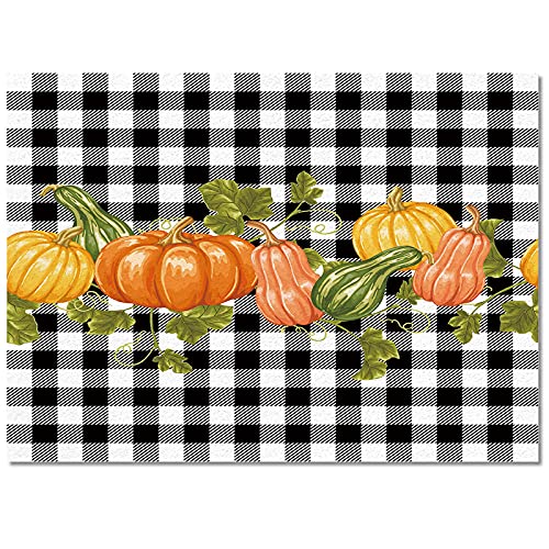 Indoor Area Rugs Thanksgiving Pumpkin Fall Harvest Non-Slip Floor Mats Black White Check Rectangular Carpet Soft Washable Rugs for Living Room/Bedroom/Hallway Home Decor - 2.7x5 Feet