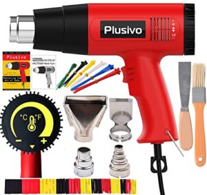 heat gun 2000w fast heat heavy duty hot air gun adjustable temperature control 122~1112℉ (50-600℃) dual speed 4 nozzles for diy crafts, shrinking tubes, bending pvc, stripping paint from plusivo