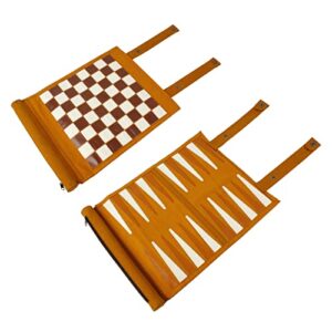 Andux Rollable 3 in 1 Chess Backgammon Board Game Microfiber Portable Chess Set PGSLQ-01(Brown)