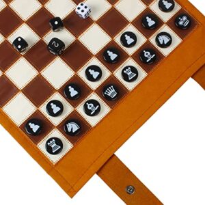 Andux Rollable 3 in 1 Chess Backgammon Board Game Microfiber Portable Chess Set PGSLQ-01(Brown)