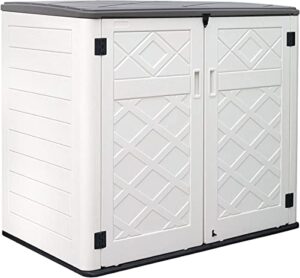 kinying larger outdoor storage shed weather resistance, horizontal outdoor storage box waterproof for garden, patios, backyards, 48 cu.ft capacity for bike, garbage cans, lawn mower, garden tools