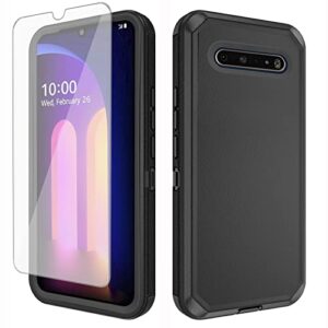 asuwish phone case for lg v60 thinq v60thinq 5g g9 thin q with tempered glass screen protector and cell cover hybrid rugged shockproof hard protective accessories lgv60 v 60 60thinq 60v women black