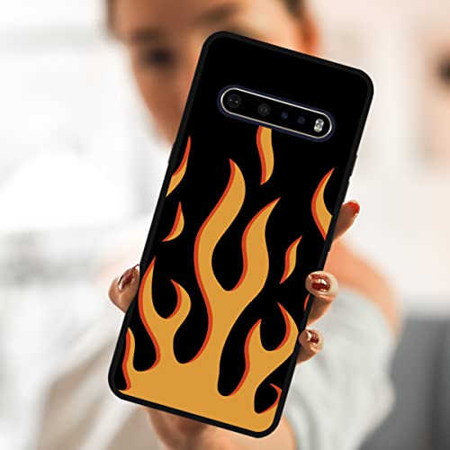 zaztify Compatible with LG V60 ThinQ/ThinQ 5G UW, Orange Flame Fire Adorable Fashion Trendy Cute Pattern Shockproof Protective Anti-Slip Thin Slim Soft Phone Case Cover Shell