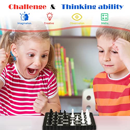 Charniol Magnetic Travel Chess Set Checkers with Portable Folding Chess Board Educational Toys for Family Board Games, 2 Pcs (Stylish Style)