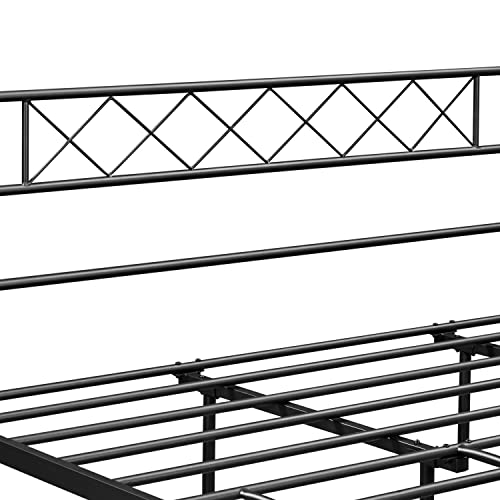 Yaheetech King Size Metal Bed Platform with Headboard and Footboard/Mattress Foundation/Under Bed Storage Black