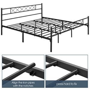 Yaheetech King Size Metal Bed Platform with Headboard and Footboard/Mattress Foundation/Under Bed Storage Black