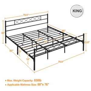 Yaheetech King Size Metal Bed Platform with Headboard and Footboard/Mattress Foundation/Under Bed Storage Black