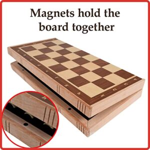 ROO GAMES Magnetic Travel Chess - Play Chess in Planes, Trains and Cars! - Magnetic Chess Board Set for Kids Beechwood Board - Ages 6+