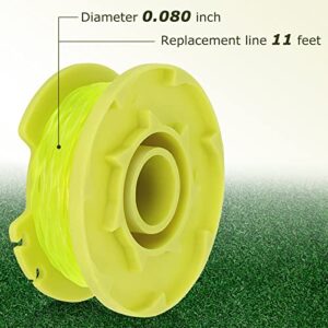 Weed Wacker String Compatible for Ryobi One Plus+ AC80RL3, 11 FT/0.080 Inch String Trimmer Twisted Line, Spool Replacement for Ryobi 18v, 24v, 40v Cordless Trimmers (6 Spools+2 AC14HCA Caps Cover)