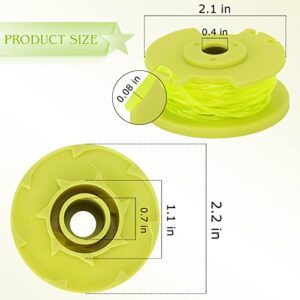 Weed Wacker String Compatible for Ryobi One Plus+ AC80RL3, 11 FT/0.080 Inch String Trimmer Twisted Line, Spool Replacement for Ryobi 18v, 24v, 40v Cordless Trimmers (6 Spools+2 AC14HCA Caps Cover)