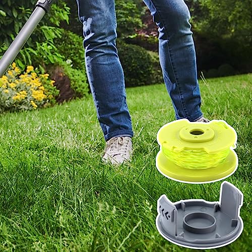 Weed Wacker String Compatible for Ryobi One Plus+ AC80RL3, 11 FT/0.080 Inch String Trimmer Twisted Line, Spool Replacement for Ryobi 18v, 24v, 40v Cordless Trimmers (6 Spools+2 AC14HCA Caps Cover)