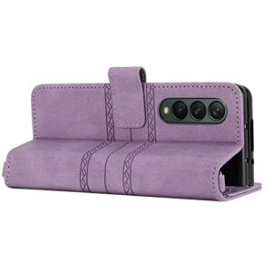 Wallet Case for Samsung Galaxy Z Fold 3, PU Leather Flip Folio Cover with Card Slots Magnetic Closure and Kickstand TPU Protective Phone Cases,Purple