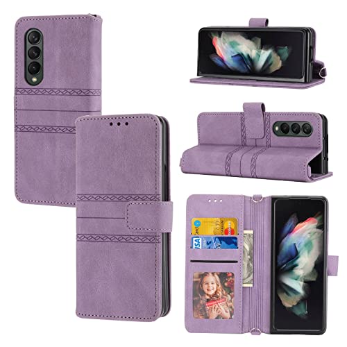 Wallet Case for Samsung Galaxy Z Fold 3, PU Leather Flip Folio Cover with Card Slots Magnetic Closure and Kickstand TPU Protective Phone Cases,Purple