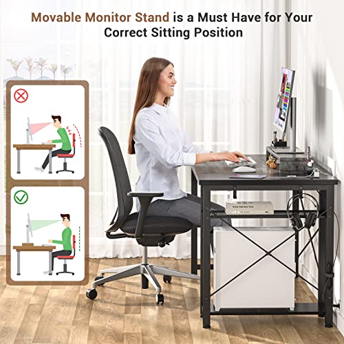 armocity Computer Desk, Gaming Desk with Power Outlet and USB, 40 Inch Reversible Laptop Table with Moveable Monitor Stand, Small Desk for Small Spaces, Home Office, Gaming Room, Black Oak and Black