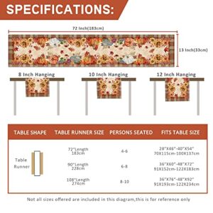 Fall Table Runner Autumn 72 Inches Long x 13 Burlap Linen Home Kitchen Decor Pumpkin Sunflower Leaves Buffalo Plaid Check Seasonal Coffee Dining Rustic Farmhouse Red Orange Yelllow Fall Table Runners