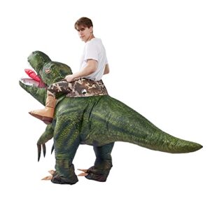 Spooktacular Creations T-Rex Inflatable Costume for Adults, Funny Air Blow Up Costumes, Digital Printing Ride-On Dinosaur Costumes for Halloween Costume Parties