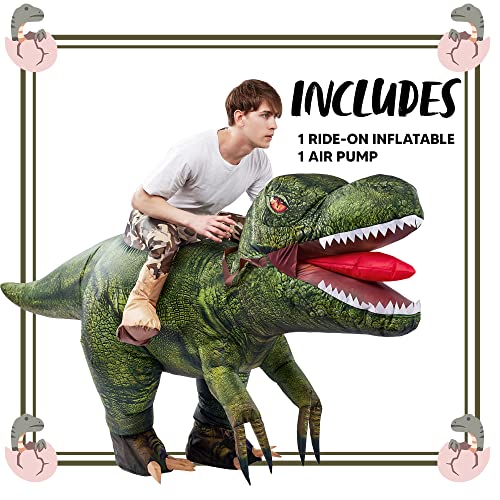 Spooktacular Creations T-Rex Inflatable Costume for Adults, Funny Air Blow Up Costumes, Digital Printing Ride-On Dinosaur Costumes for Halloween Costume Parties