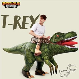 Spooktacular Creations T-Rex Inflatable Costume for Adults, Funny Air Blow Up Costumes, Digital Printing Ride-On Dinosaur Costumes for Halloween Costume Parties