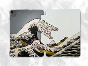 great wave kanagawa cat case compatible with ipad mini air pro 7.9 8.3 9.7 10.2 10.9 11 12.9 inch pattern cover new 2022 2021 trifold stand 3 4 5 6 7 8 9 generation 583 (10.2" 7/8/9 gen)