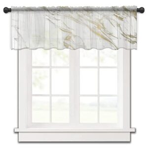 Sheer Valances for Windows Rod Pocket Kitchen Valance Curtains Classic Marble Texture White and Gold Valance Panels for Living Room Bedroom Decoration, Chiffon Curtain Window Treatment 54"x18"