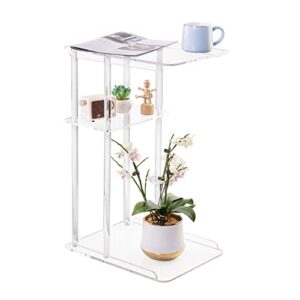 hmyhum clear acrylic side table, c shaped end table for sofa, small snack tables for living room, bedroom, bathroom, 3 tiers