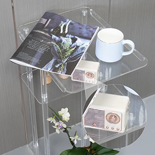 HMYHUM Clear Acrylic Side Table, C Shaped End Table for Sofa, Small Snack Tables for Living Room, Bedroom, Bathroom, 3 Tiers