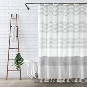 awellife boho gray shower curtain for bathroom stripe tassel shower curtain 72 x 72 inches farmhouse linen grey