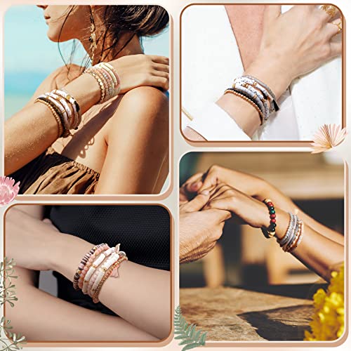 Jadive 24 Pieces 4 Set Bead Bracelets Heishi Stackable Bracelets for Women Clay Boho Disc Bracelets Y2K Aesthetic Layering Boho Surfer Bracelets Bohemian Bracelet Christmas Beach Jewelry for Women