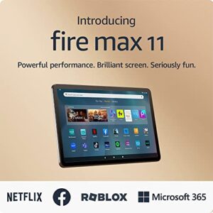 introducing amazon fire max 11 tablet, our most powerful tablet yet, vivid 11" display, octa-core processor, 4 gb ram, 14-hour battery life, 128 gb, gray, without lockscreen ads